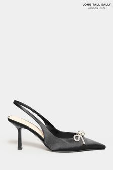 Long Tall Sally Black Sliver Slingback Kitten Heel Court Shoes (N09989) | OMR28