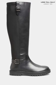 Long Tall Sally Black Leather Cleated Calf Boots (N09999) | 797 SAR