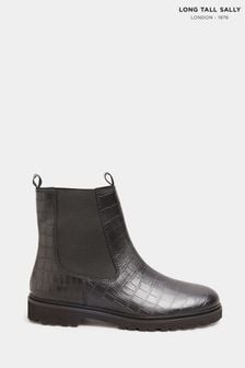 Long Tall Sally Black Leather Cleated Chelsea Croc Effect Boots (N10013) | 123 €