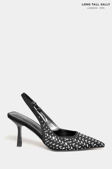 Long Tall Sally Black Slingback Kitten Heel Court Shoes (N10025) | kr714