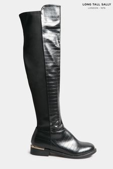 Long Tall Sally Black 50/50 Stretch Over The Knee Croc Effect Boots (N10043) | €93