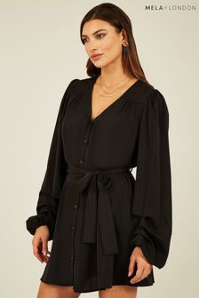 Noir - Robe chemise Mela à manches ballon (N10047) | €21
