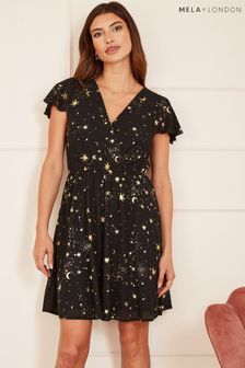 Черный - Приталенное платье с запахом и блестящим звездным принтом Mela (N10049) | €53