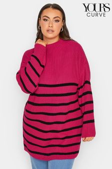 Roza - Črtast pulover z visokim ovratnikom Yours Curve Luxury (N10155) | €25