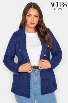 Yours Curve Blue Boucle Blazer (N10275) | SGD 106