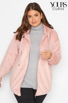 Pink - Yours Curve Luxury Faux Fur Heart Zip Through Jacket (N10276) | kr820