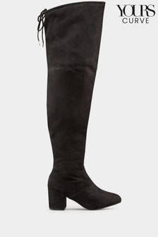 Yours Curve Black Extra Wide Fit Wide Fit Evita Block Heel Over The Knee Boots (N10279) | 46 €