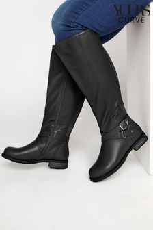 Yours Curve Black Wide Fit Metal Strap Knee Boots (N10283) | 3,147 UAH