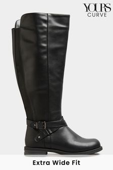 Yours Curve Black Extra Wide Fit Metal Strap Knee Boots (N10284) | 172 zł