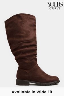 Yours Curve Wide Fit Ruched Cleated Boots
