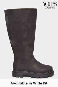 Yours Curve Black Wide Fit Cleated Calf Boots (N10289) | €43