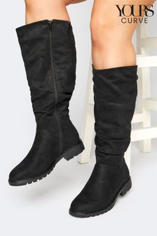 Yours Curve Black Extra-Wide Fit Ruched Cleated Boots (N10293) | €34