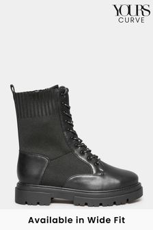 Yours Curve Black Wide Fit Sock Lace Up Boots (N10301) | €32