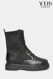 Yours Curve Black Extra Wide Fit Socks Lace Up Boots (N10302) | $80