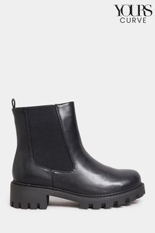 Yours Curve Black Wide Fit Chunky Chelsea PU Boots (N10313) | SGD 87