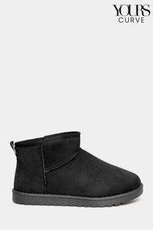 Yours Curve Black Extra-Wide Fit Mini Faux Fur Boots (N10333) | kr402