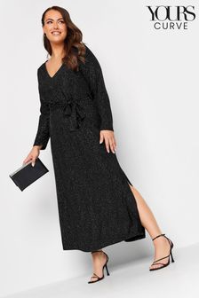Yours Curve Black London Glitter Party Keyhole Plunge Maxi Dress (N10337) | 84 €