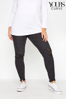 Yours Curve Black Jenny Rip Knee Jeggings (N10338) | $51