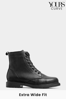 Yours Curve Black Extra-Wide Fit Faux Leather Lace Up Ankle Boots (N10352) | €27