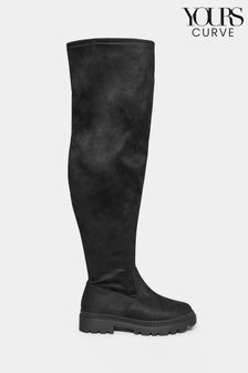 Yours Curve Black Extra-Wide Fit Over The Knee Cleated Boots (N10449) | €35