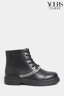 Yours Curve Black Extra-Wide Fit Chunky Chain Lace-Up Boots (N10454) | $80
