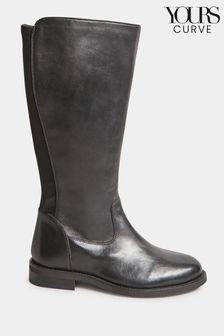 Yours Curve Black Wide Fit Leather Stretch Knee Boots (N10519) | €136