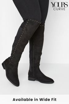 Yours Curve Black Wide Fit Over The Knee Boots With Stud Detail (N10520) | 93 €