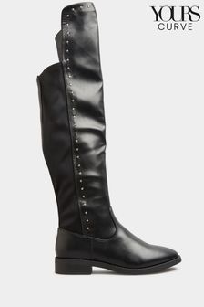 Yours Curve Black Extra-Wide Fit PU Over The Knee Stud Boots (N10522) | ₪ 307