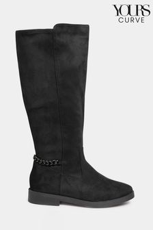 Yours Curve Black Extra-Wide Fit Suede Knee High Chain Detail Boots (N10524) | €34