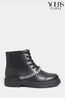 Yours Curve Black Wide Fit Chunky Chain Lace Up Boots (N10525) | 38 €