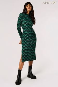 Apricot Green Geo Leaves Dress With Side Split (N10608) | SGD 68