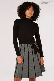 Apricot Black Chevron Skirt Tie Waist Knit Dress (N10614) | €51