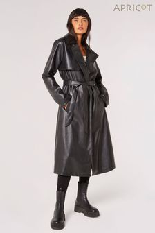 Apricot Black PU Leather-Look Trench Coat (N10616) | €54