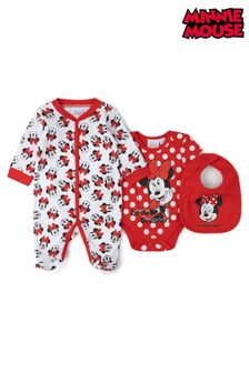 Disney Red Minnie Mouse Print Cotton 3-Piece Baby Gift Set
