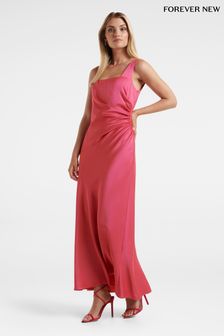 Forever New Pink Winnie Square Neck Ruched Midi Dress (N10999) | €46