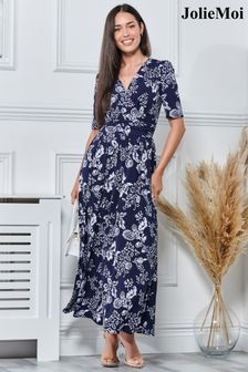 Jolie Moi Blue Pleated Jersey Maxi Dress (N11075) | €36