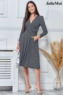 Jolie Moi Black Long Sleeve Jersey Midi Dress (N11077) | €95