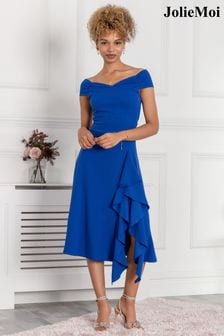 Jolie Moi Cobalt Blue Desiree Frill Fit & Flare Dress (N11078) | €90