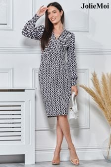Jolie Moi Black Print Long Sleeve Pegged Dress (N11080) | 297 QAR
