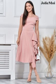 Jolie Moi Pink Skylar Off Shoulder Ruffle Hem Dress (N11095) | €27