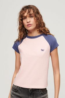 Rosa - Superdry Essential T-Shirt mit Raglanärmeln und Logo (N11171) | 30 €