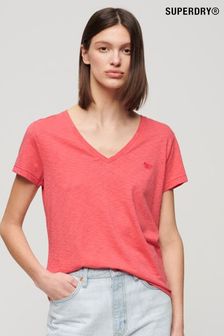 Superdry Pink Slub Embroidered V-Neck T-Shirt (N11173) | kr326