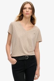 Superdry Light Brown Slub Embroidered V-Neck T-Shirt (N11178) | €29