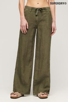 Vert - Pantalon Superdry lin taille basse (N11189) | €94