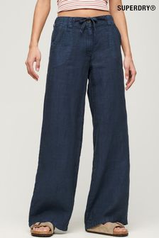 Superdry Blue Linen Low Rise Trousers (N11190) | 322 QAR