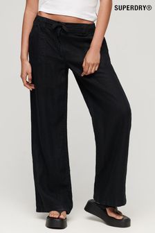 Superdry Black Linen Low Rise Trousers (N11192) | SGD 126