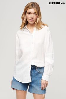 Superdry White Casual Linen Boyfriend Shirt (N11206) | $80