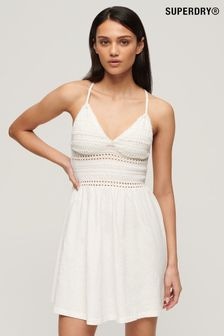 Superdry White 100% Cotton Jersey Lace Mini Dress (N11289) | $86