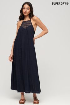 Superdry Blue Lace Halter Maxi Beach Dress (N11297) | AED360