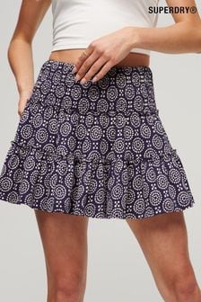 Superdry Blue Tiered Jersey Mini Skirt (N11310) | $43